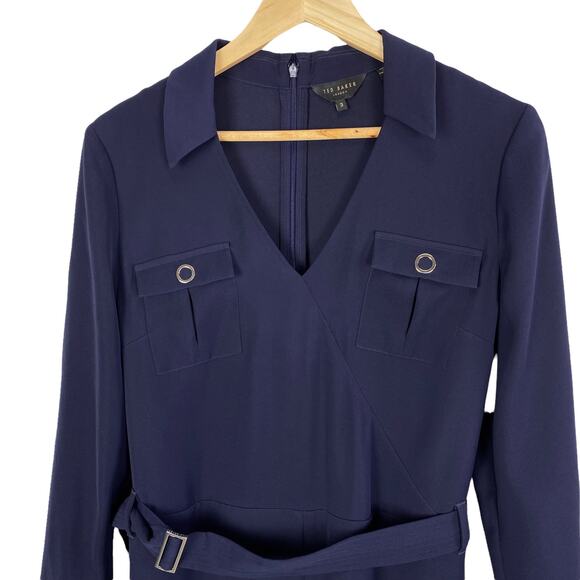 Ted Baker Flan Belted Long Sleeve Utility Romper Jumpsuit Navy Blue, Size 8 - Picture 5 of 11